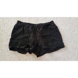 Life in Progress Womens Black Linen Blend Drawstring Shorts Small Pocket Casual